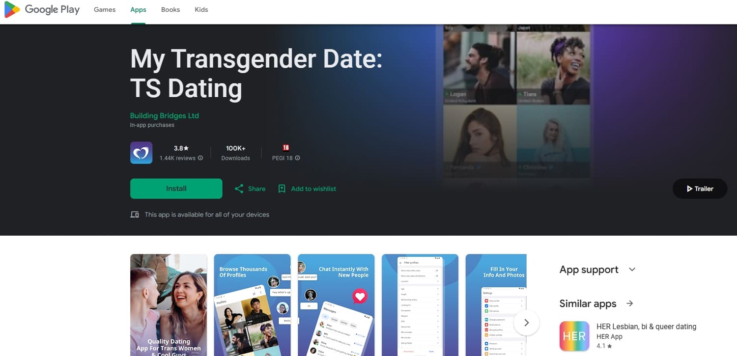 MyTransgenderDate application mobile